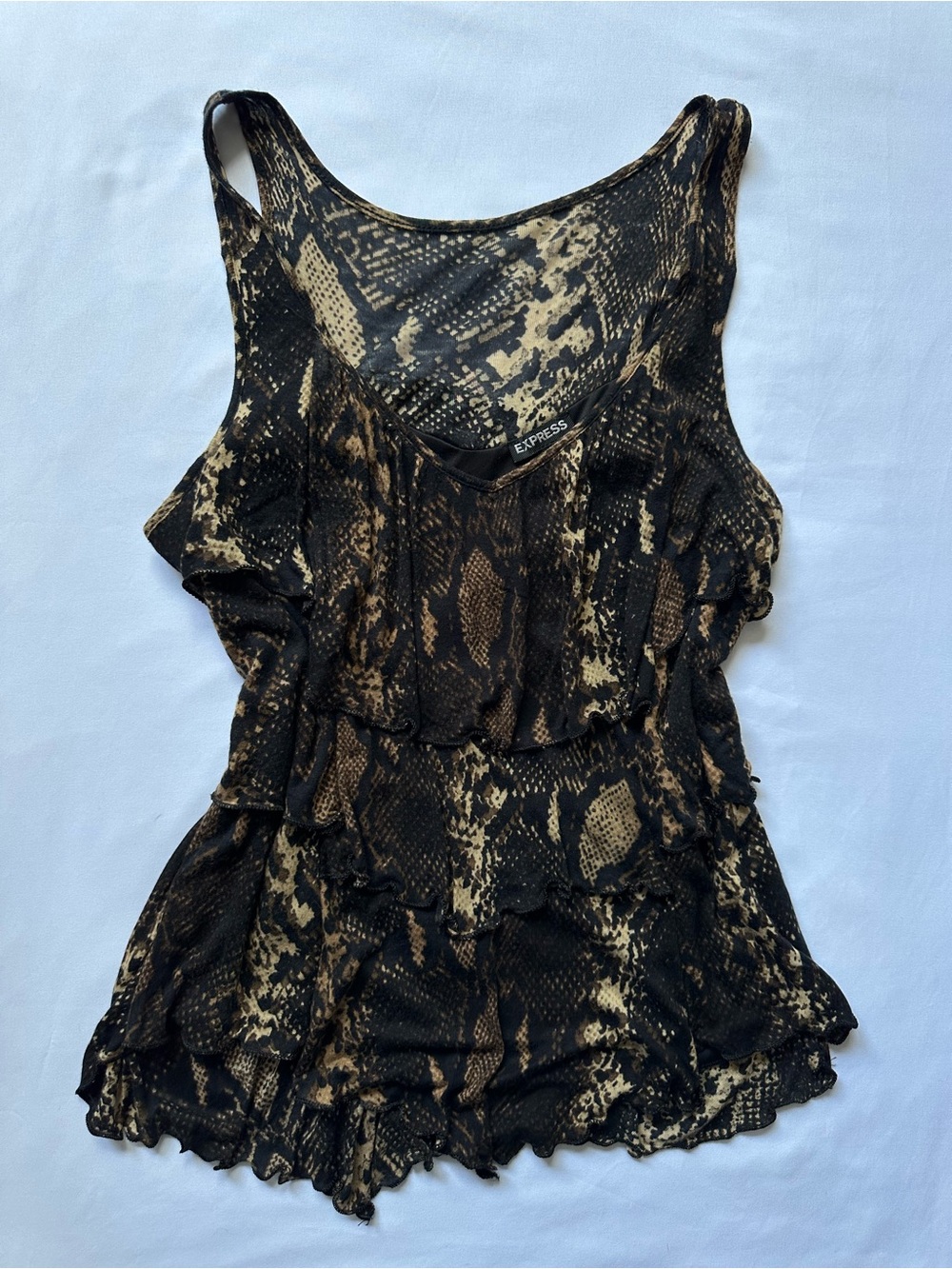 Express Brown Snake-Print Ruffle Layered Tank Top - Picture 2 of 4